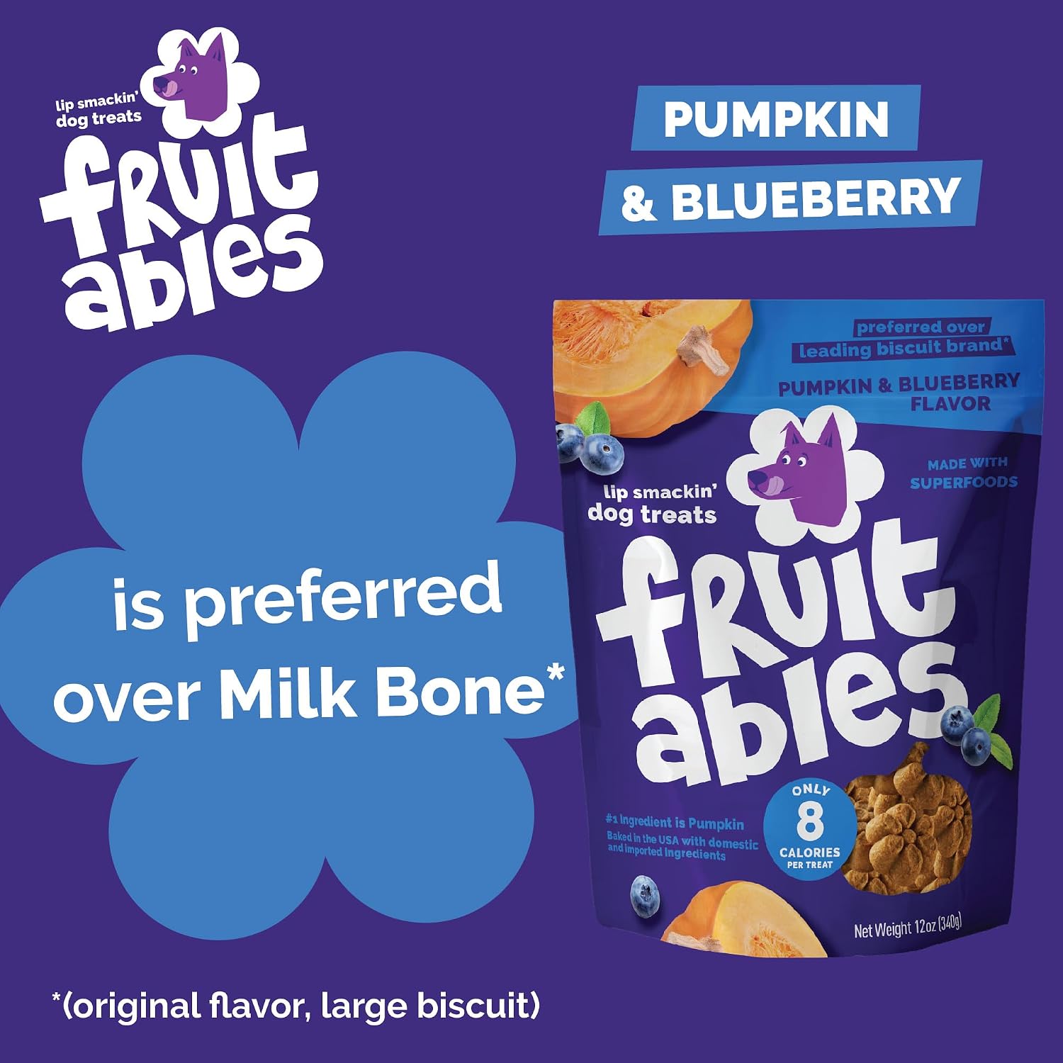 Fruitables Baked Dog Treats, Healthy Pumpkin Treat for Dogs, Low Calorie & Delicious, No Wheat, Corn or Soy, Made in the USA, Pumpkin and Blueberry Flavor, 12oz - Image 9