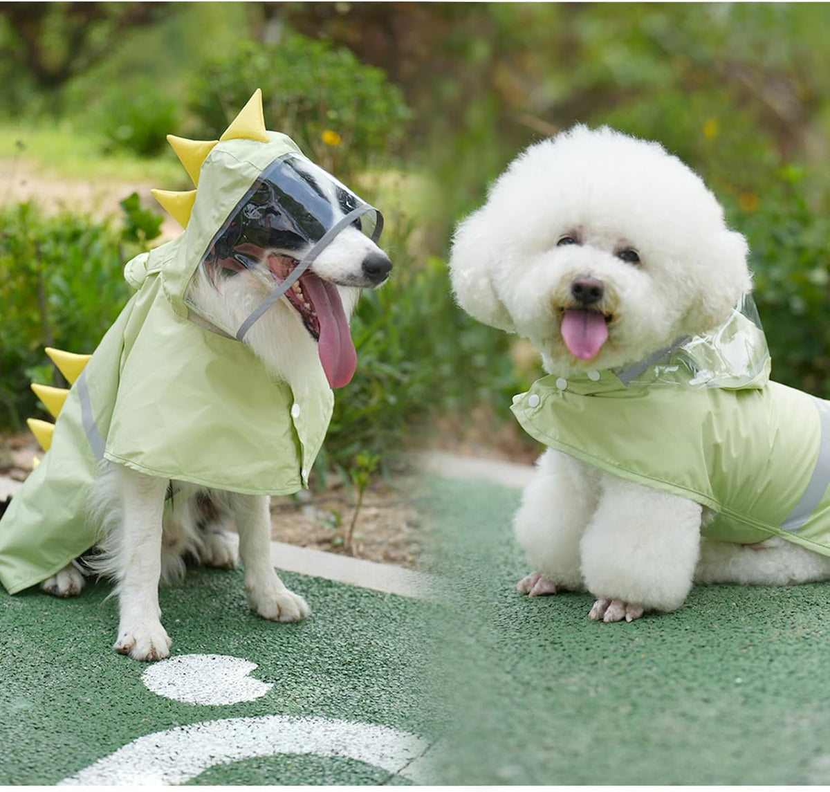 Waterproof pet poncho with reflective safety strip on the back