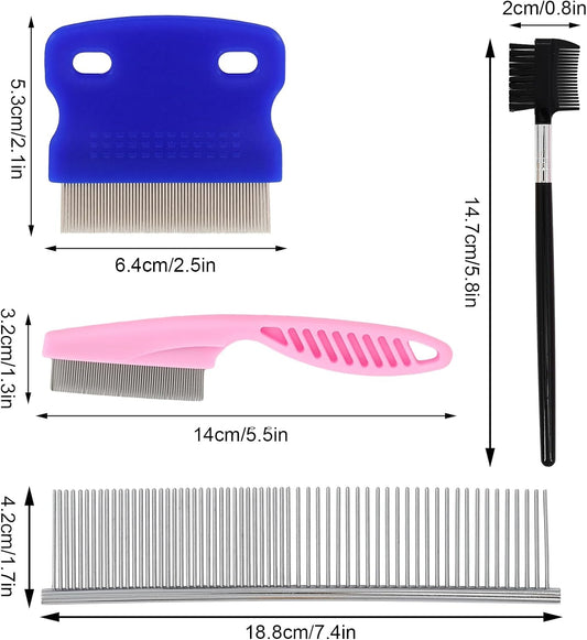 Close up of the fine tooth cat flea comb with ergonomic handle separating pet fur