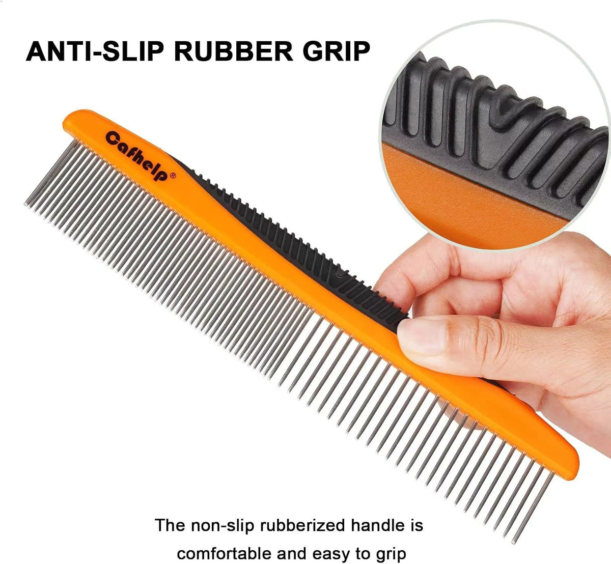 Close up of Cafhelp stainless steel grooming teeth