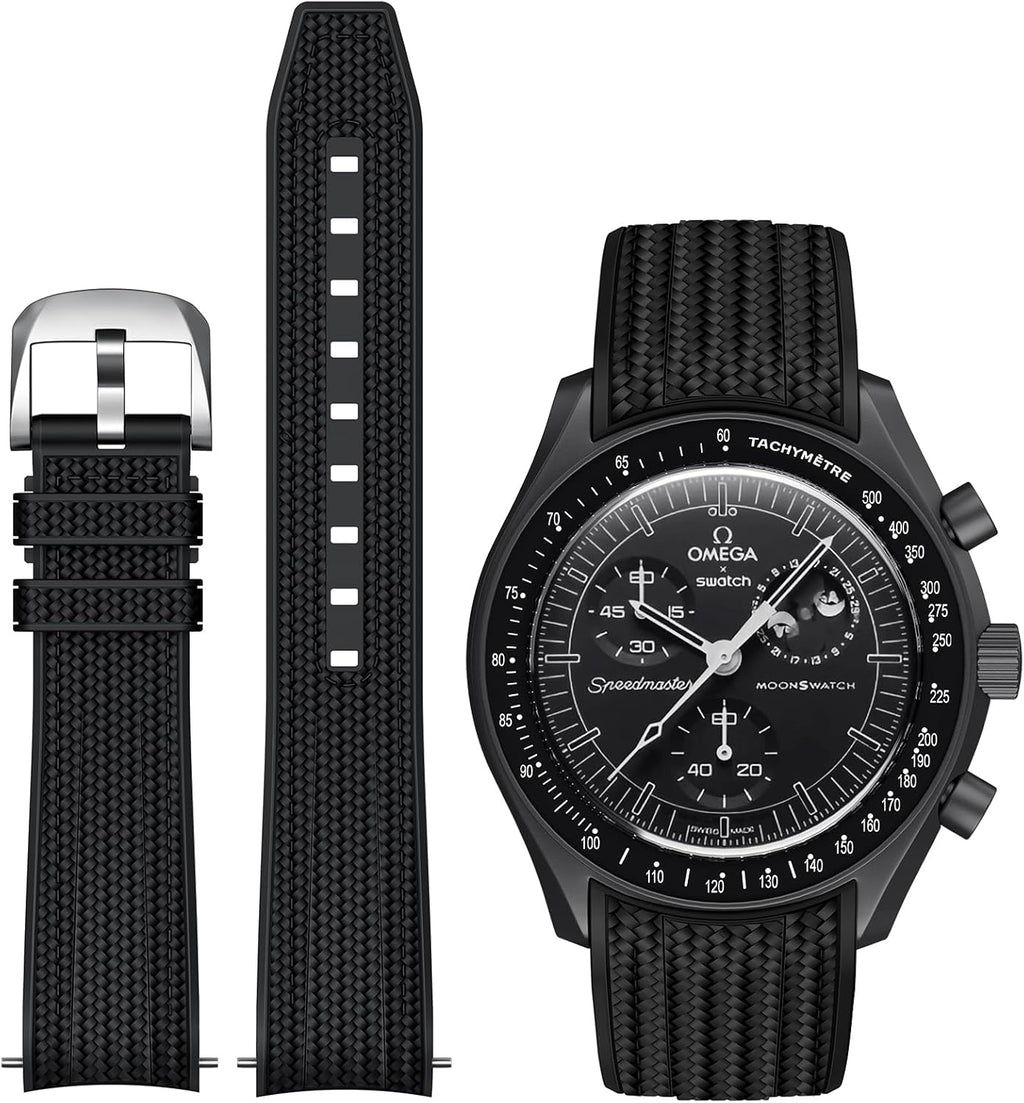 Strap for Moonswatch Watch,Lengthening No Gap Silicone Establishment Pattern Strap for Omega X Swatch Speedmaster Moonswatch Watch,Quickly Release Curved End Strap for Swatch Omega Men Women - Image 13