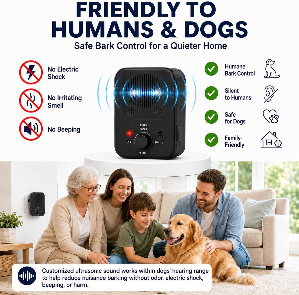Side profile of Onirri anti barking device with charging port