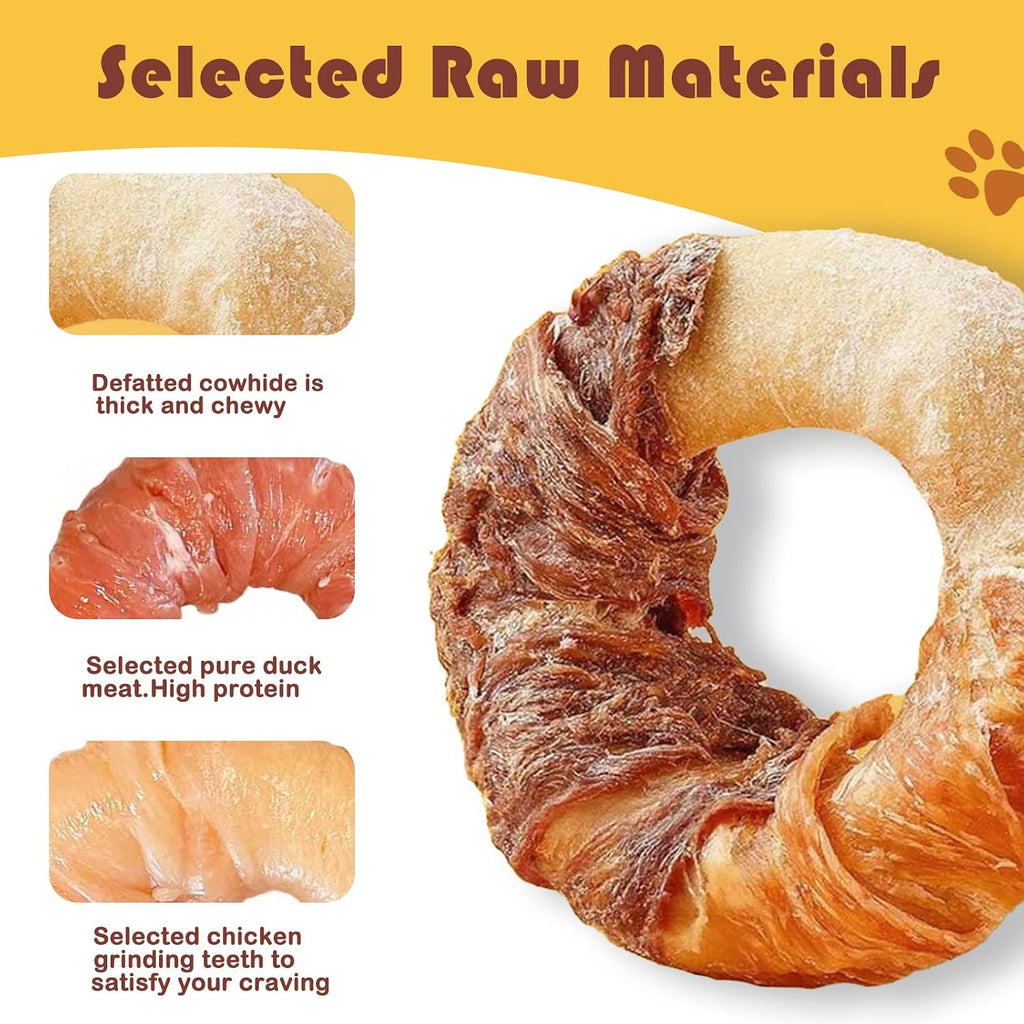 Plus size 5.5 inch chicken and duck wrapped rawhide donut close up