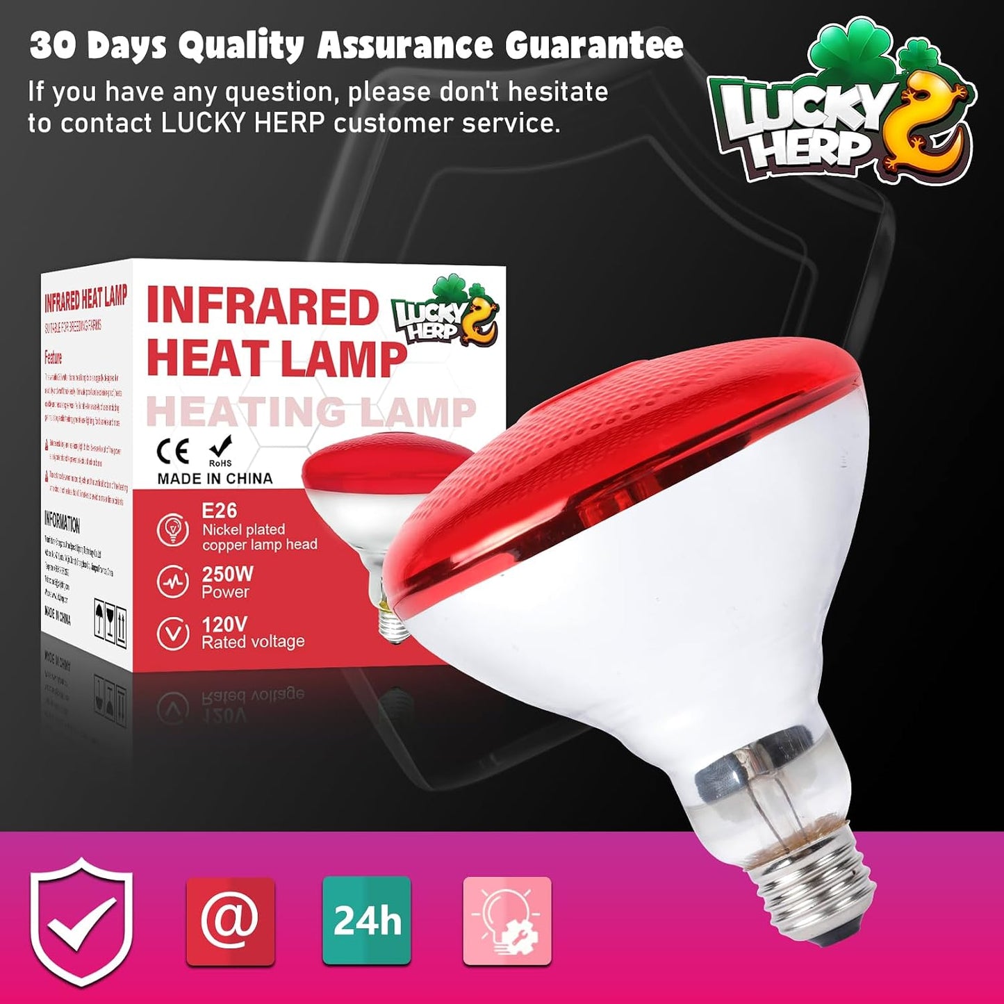 Lucky Herp infrared light bulb being used in a commercial food service temperature control setup.