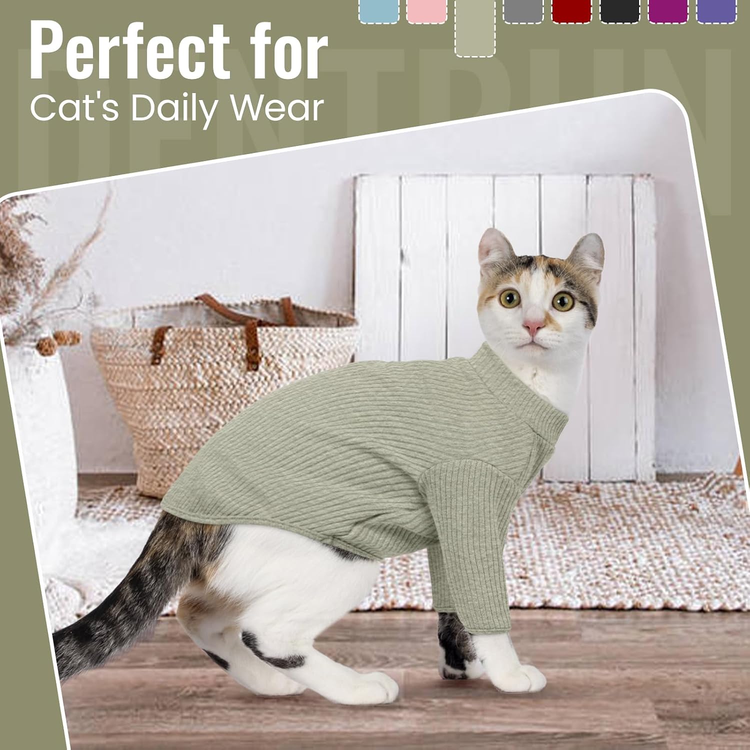 DENTRUN Sphynx Hairless Cats Shirt Pullover Kitten T-Shirts, Breathable Cat Wear Turtleneck Sweater Adorable Cat's Clothes Vest Pajamas Jumpsuit - Image 9