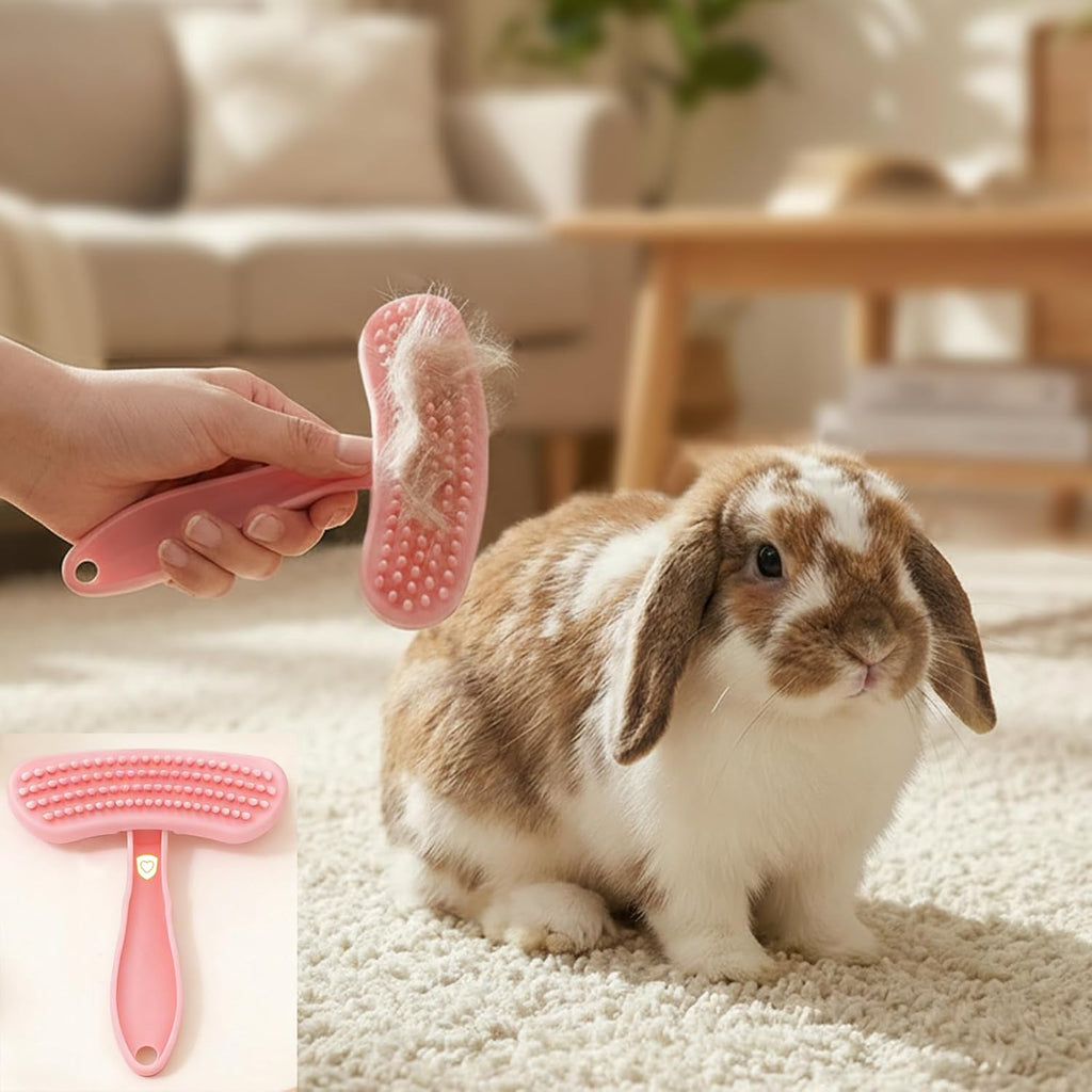 MCTOURY rabbit brush for shedding grooming front view showing soft pink silicone bristles