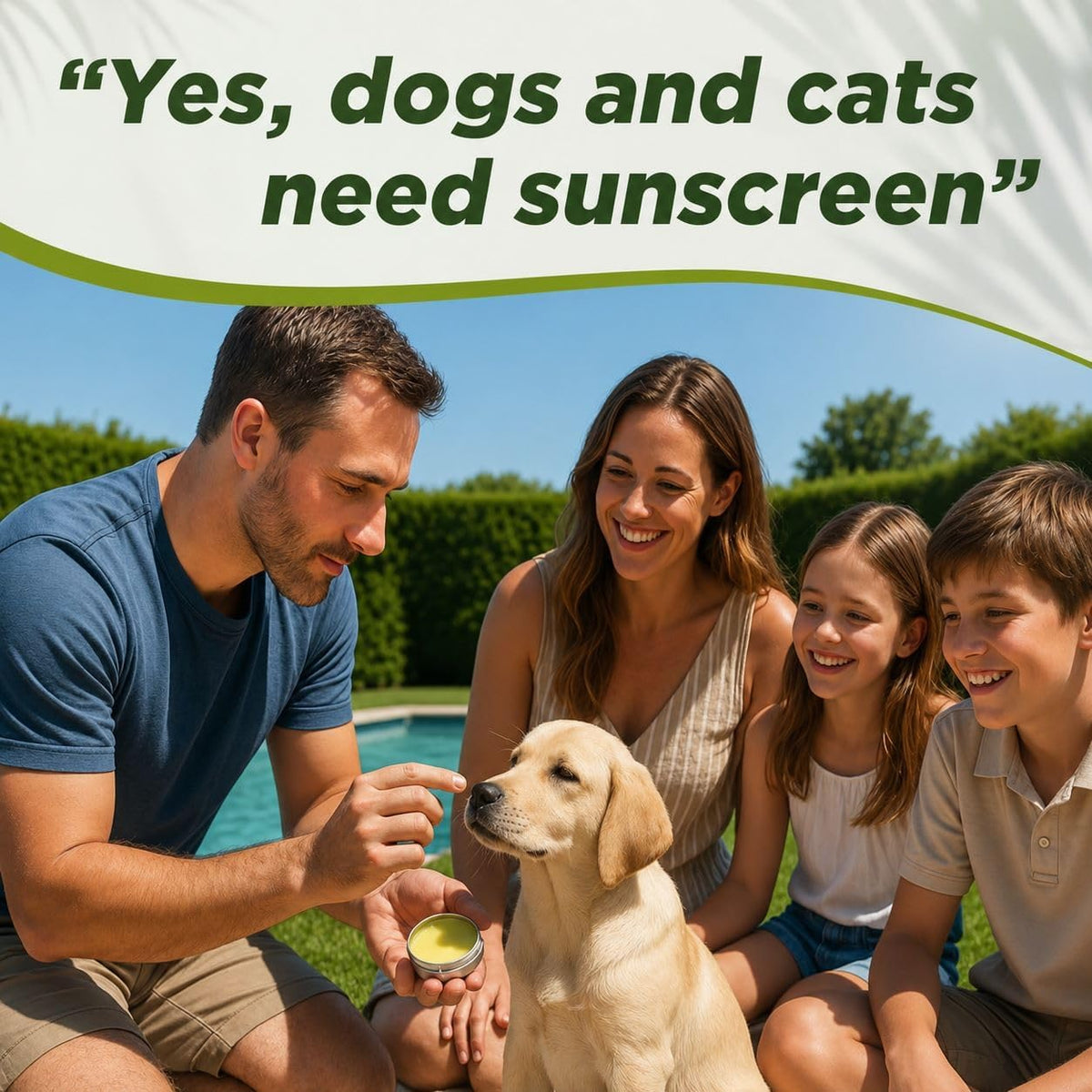 Sit. Stay. Forever. organic pet sunscreen cream tin label details