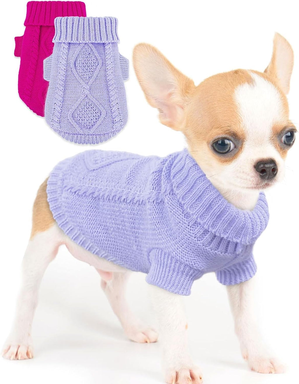 2 Pieces Dog Sweater for Small Dogs Chihuahua Clothes Spring Winter Cute Knitwear Turtleneck Thick Warm Clothes for Yorkie Cat Extra Small Dog Clothes (XX-Small) - Image 10