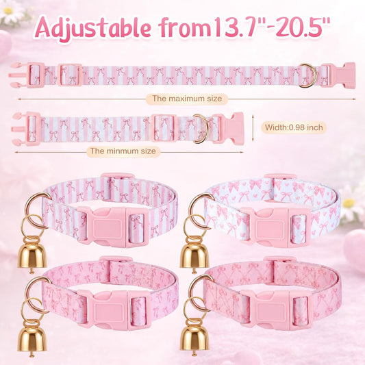 Adjustable nylon farm animal collars with quick release buckles laid out flat to display all four matching pieces.