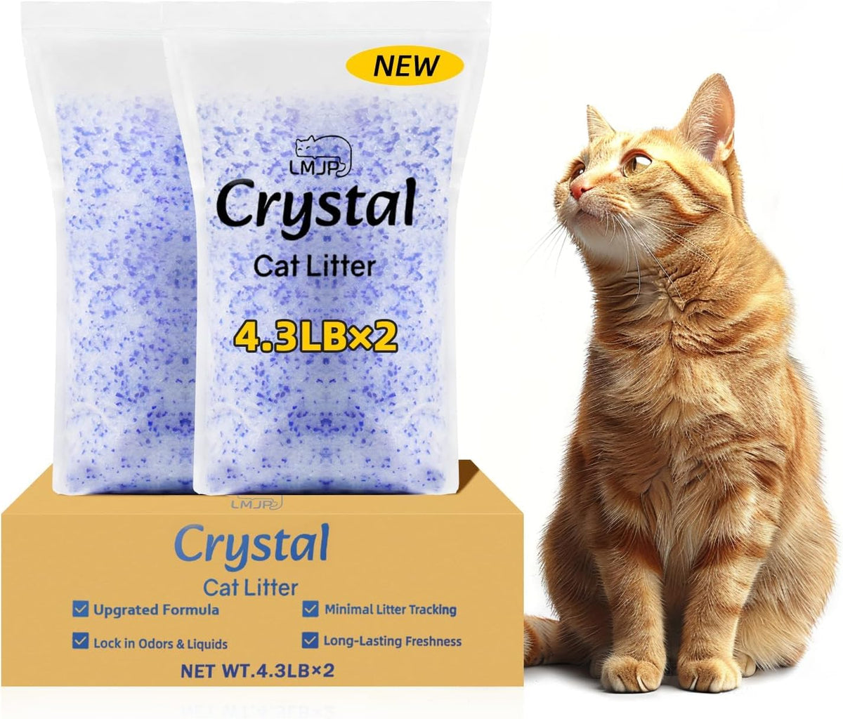 LMJP Crystal Cat Litter with Powerful Odor Control, Non-Clumping, Lasts Up to 4 Months, 17.2lb, Rapid Water Absorption, Unscented & Low Tracking Lightweight Blue & White Silica, 4 Pack of 4.3lb - Image 9
