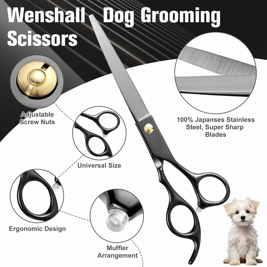 Wenshall professional dog grooming kit showing ergonomic non slip black handles