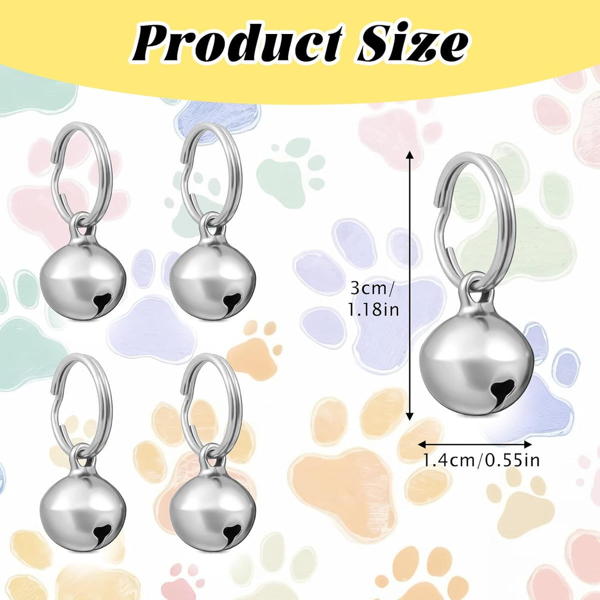 Ten pieces of half inch pet bells arranged neatly on a plain background