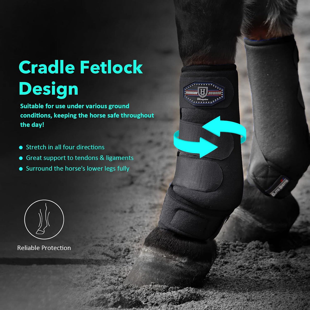 Equine protective sport boots set of four showing the contoured cradle fetlock support design.