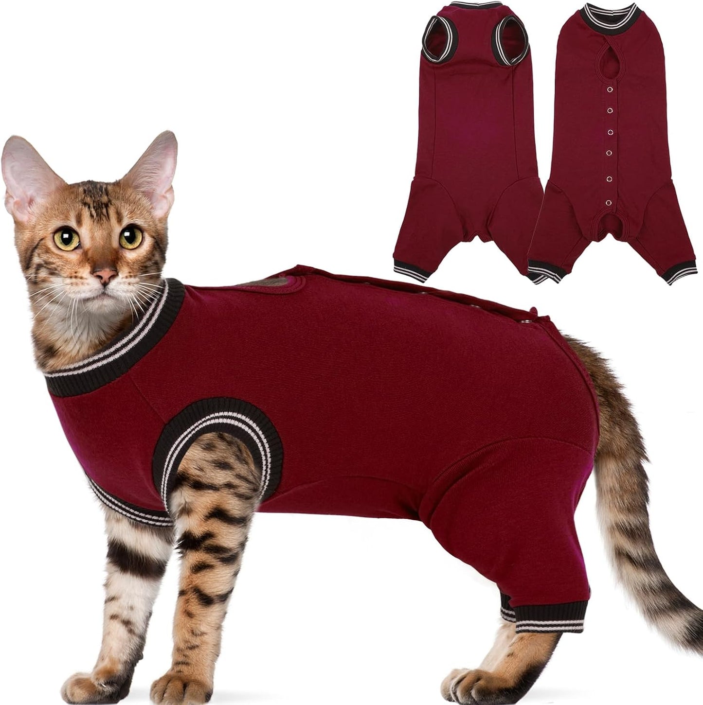 Royal blue cat surgical pajama packaging and sizing guide