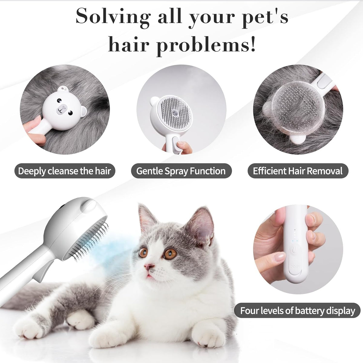 Generic pet steam brush showing cool mist technology in action