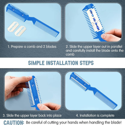 Blue pet grooming comb with 25 extra stainless steel replacement blades display