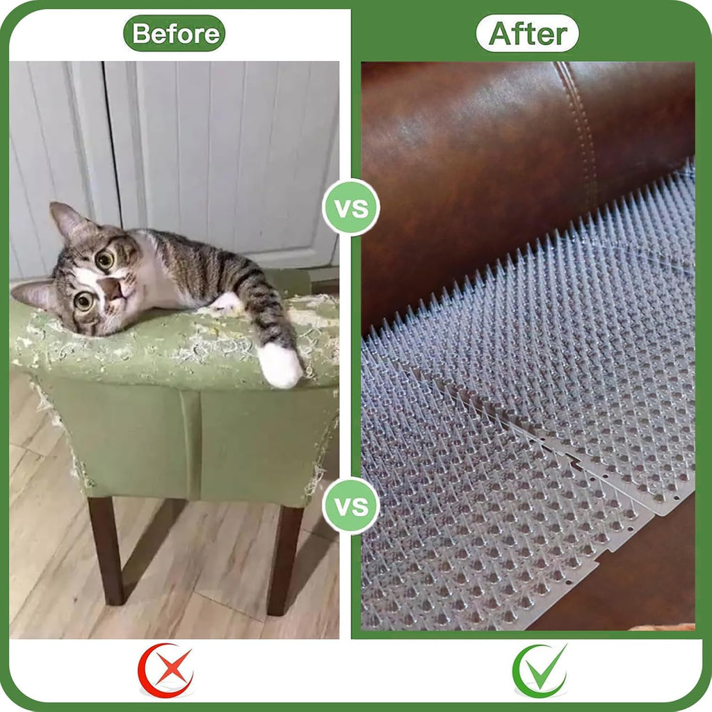Interlocking cat deterrent mats covering indoor sofa cushion