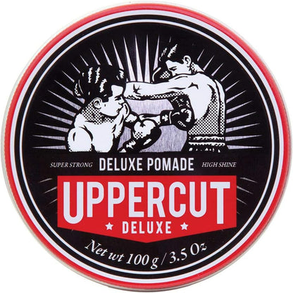 Uppercut Deluxe Hair Pomade 3.5 Ounces front view tin displaying the classic boxer illustration logo.