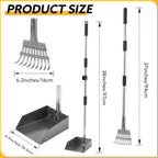Durable rustproof aluminum dustpan and carbon steel rake components of the pet waste removal tool.