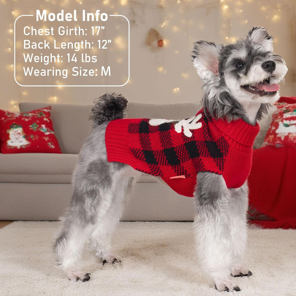 Cozy turtleneck red check festive dog clothing close-up texture
