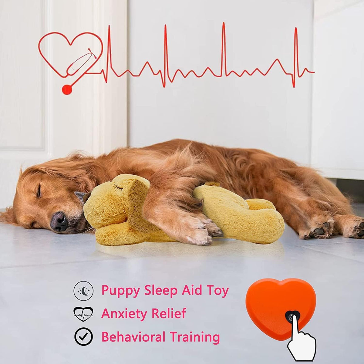 Side profile of medium yellow heartbeat dog toy