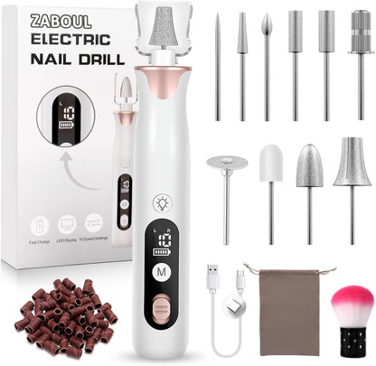 Zaboul electric nail drill kit front view with rose gold accents