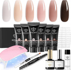 Modelones poly extension gel kit front view with six shades and lamp