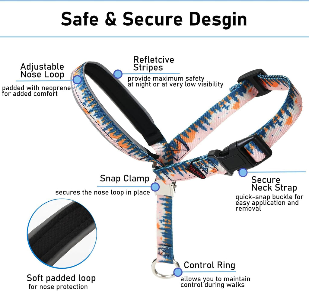 Close up of Barkless dog snout harness buckle and D-ring