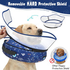 Toptakeit protective elizabethan collar alternative with clear detachable shield.