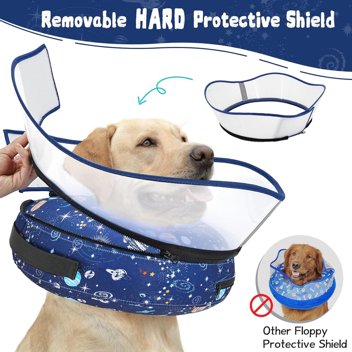 Toptakeit protective elizabethan collar alternative with clear detachable shield.