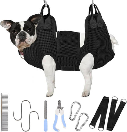 Patiencet dog grooming hammock black small front view