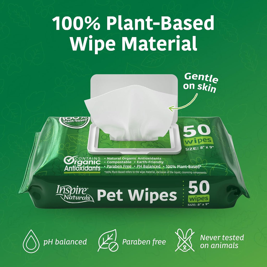 Close up view of the flip top lid on Inspire pet wipes package.