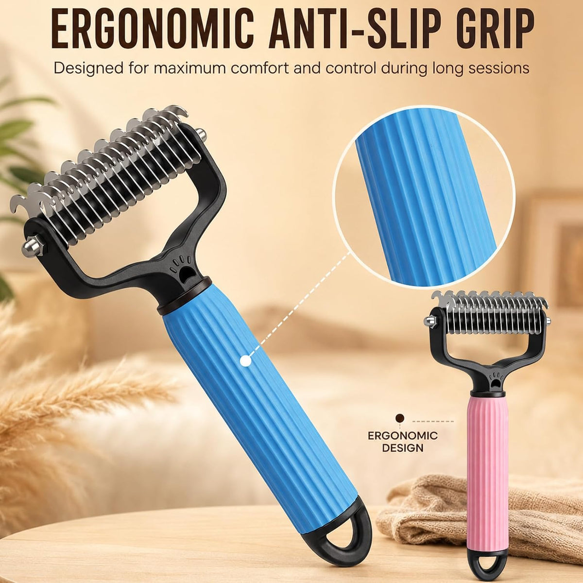 SereniMist dematting comb two pieces set in blue and pink colors