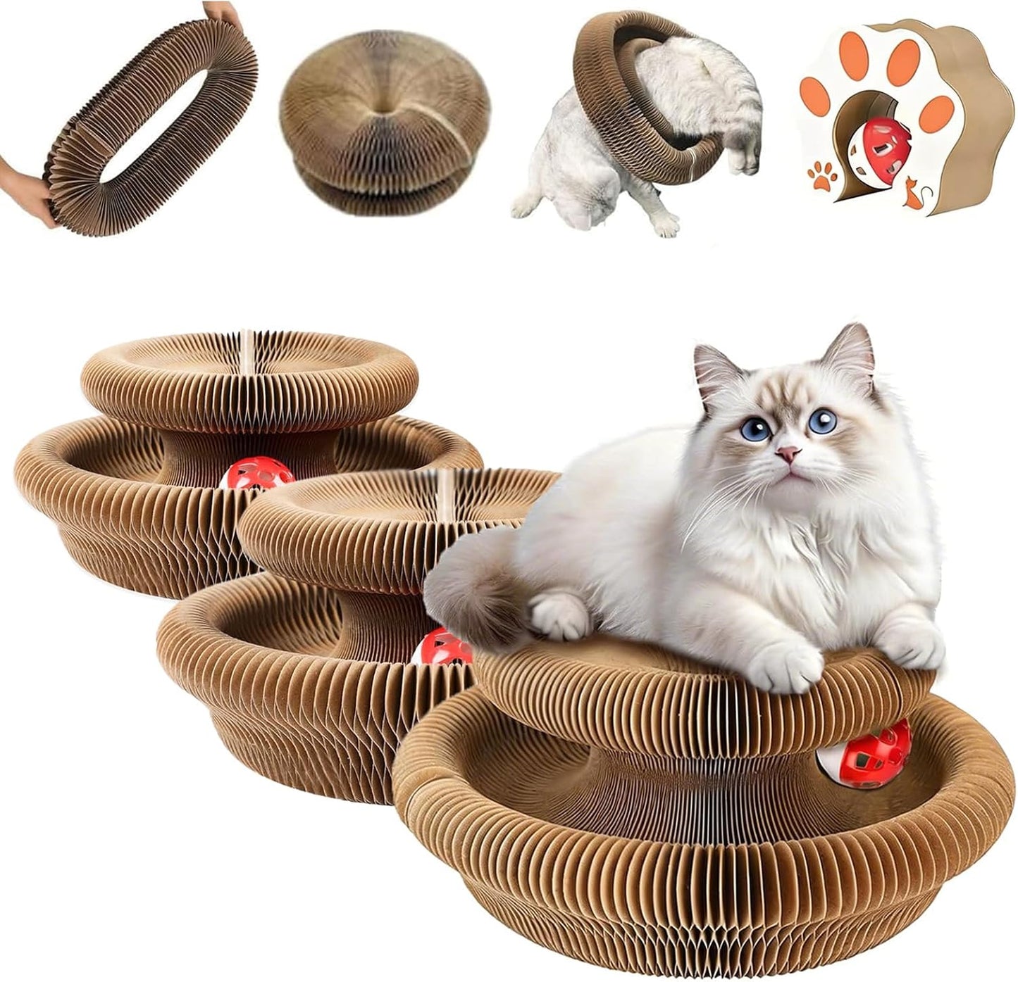 Kitty Curls Cat Toy,Foldable Magic Organ Cat Toy,Magic Organ Cat Scratcher Board,Foldable Recyclable Cat Accordion Toy for Indoor Cat Playing,Interactive Scratch Pad with Toy Ball - Image 10