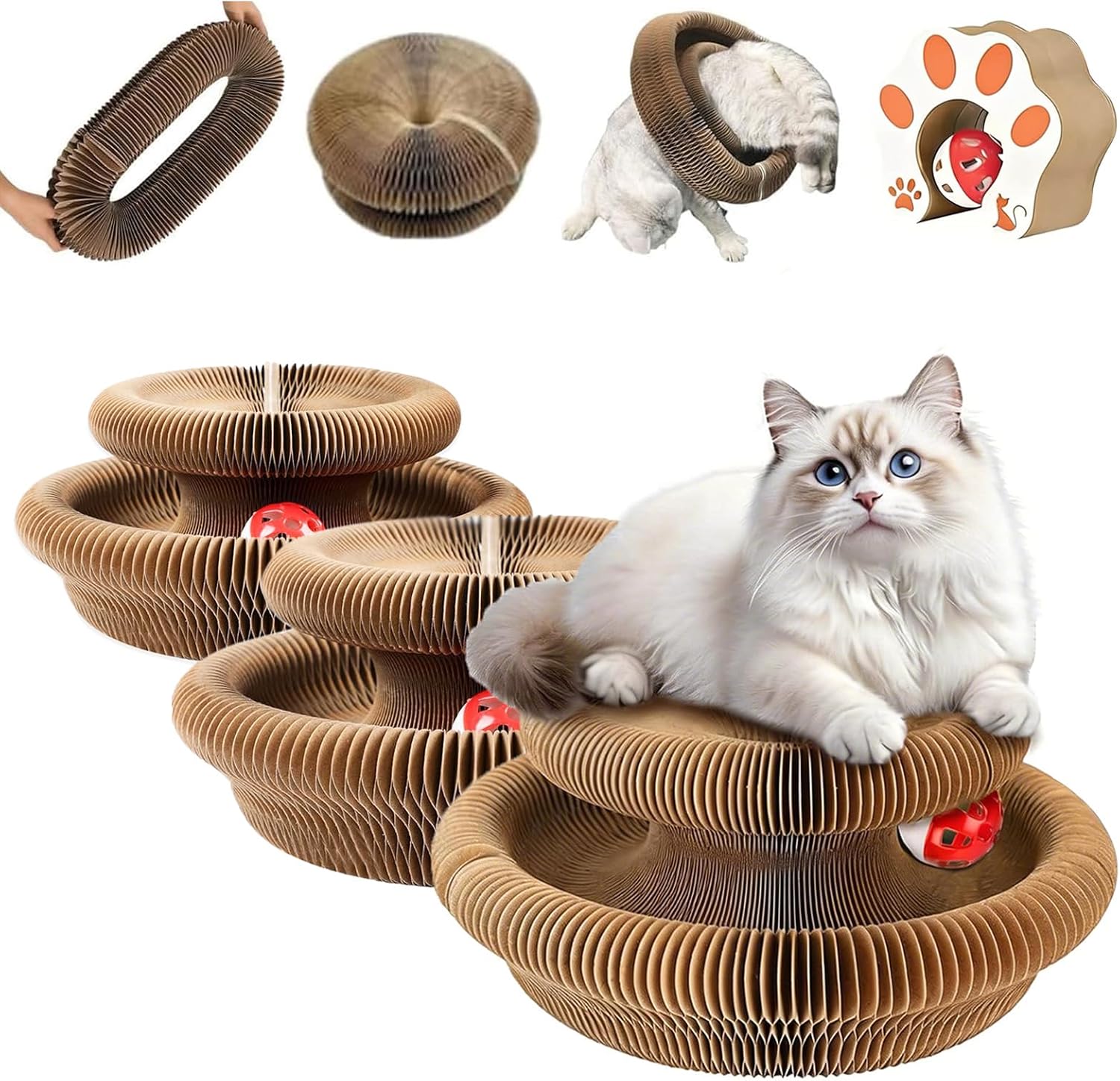 Kitty Curls Cat Toy,Foldable Magic Organ Cat Toy,Magic Organ Cat Scratcher Board,Foldable Recyclable Cat Accordion Toy for Indoor Cat Playing,Interactive Scratch Pad with Toy Ball - Image 10