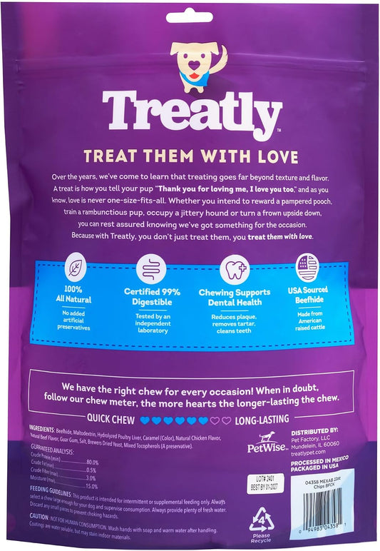 Treatly chicken and beef flavored dog chew treats thick rawhide chips close up