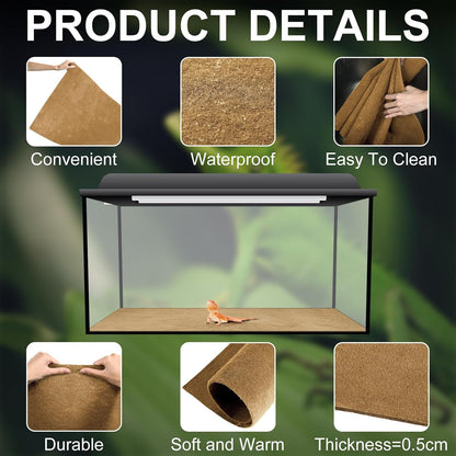 Haull bearded dragon bedding mat cut to fit inside a glass terrarium tank.