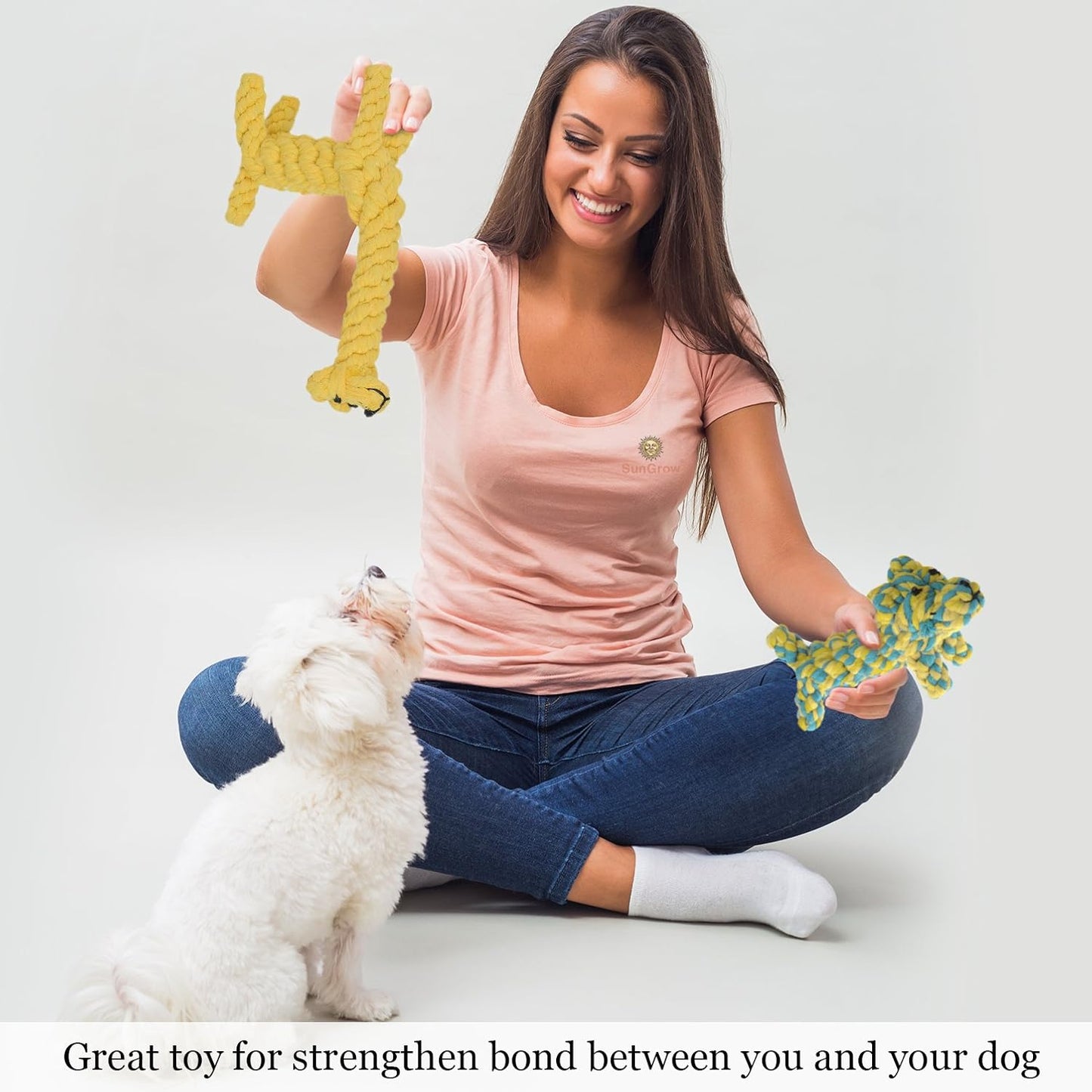Natural cotton dog rope toy set showing tightly woven texture for dental care