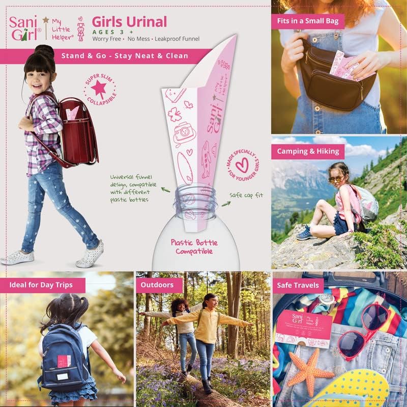 Girl using SaniGirl portable female urination device standing up