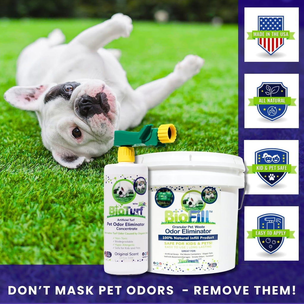 BioSiphon hose end sprayer attached to the outdoor artificial grass cleaning liquid.