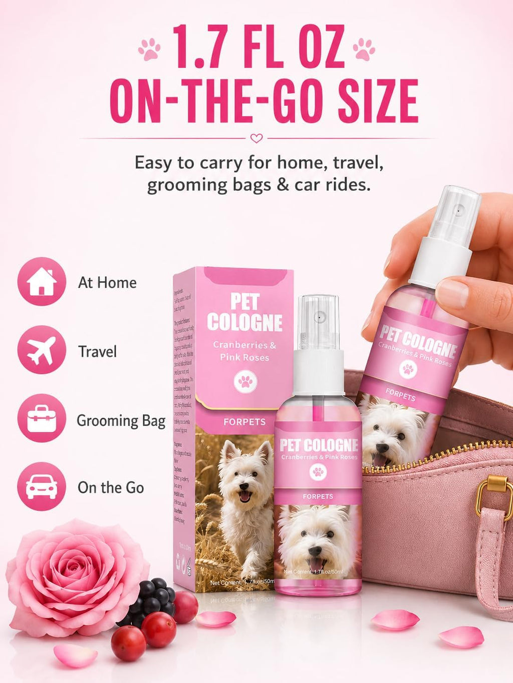 Grooming spray for dogs featuring West Highland White Terrier image