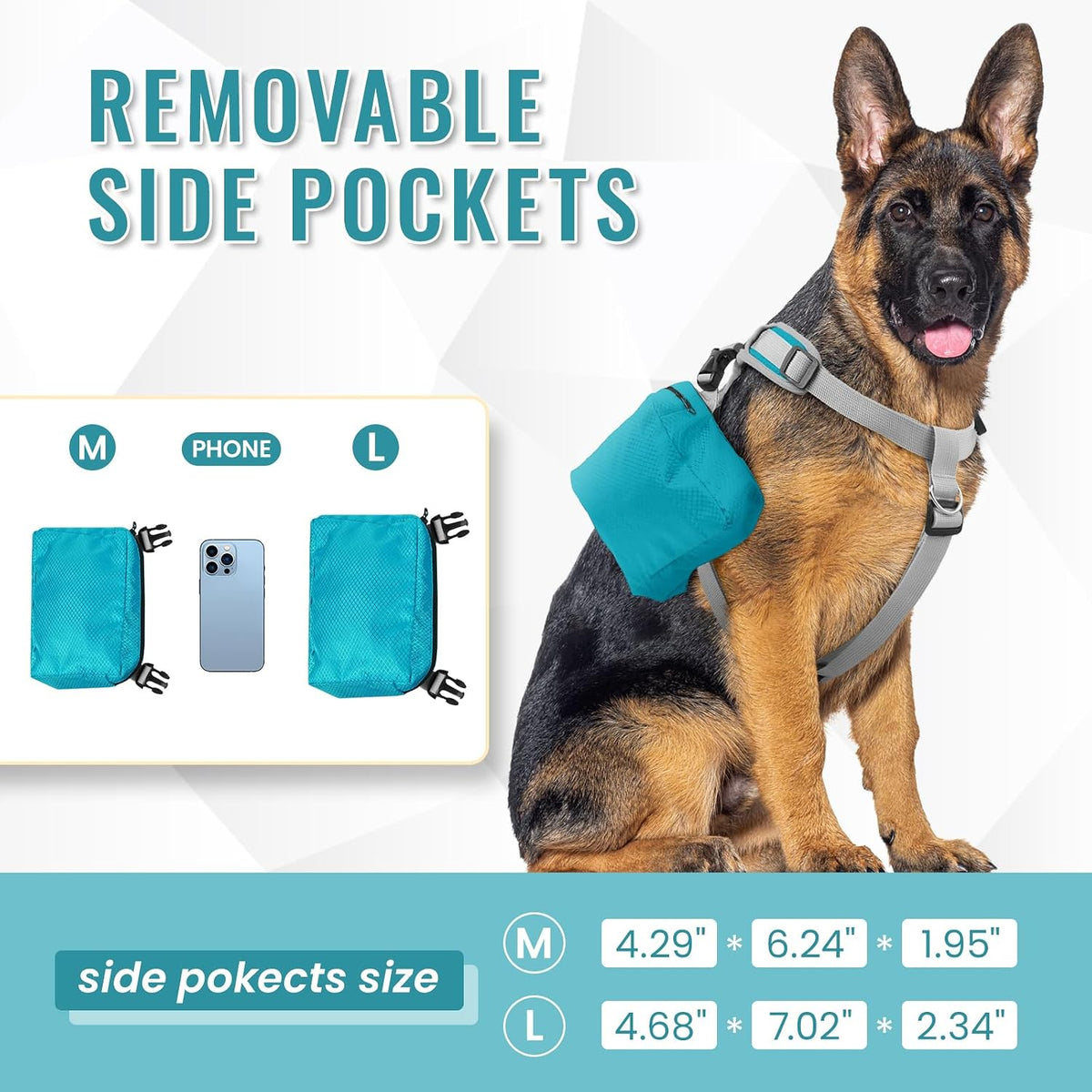 Dora Bridal pet saddlebag showing removable side pockets with high quality zippers