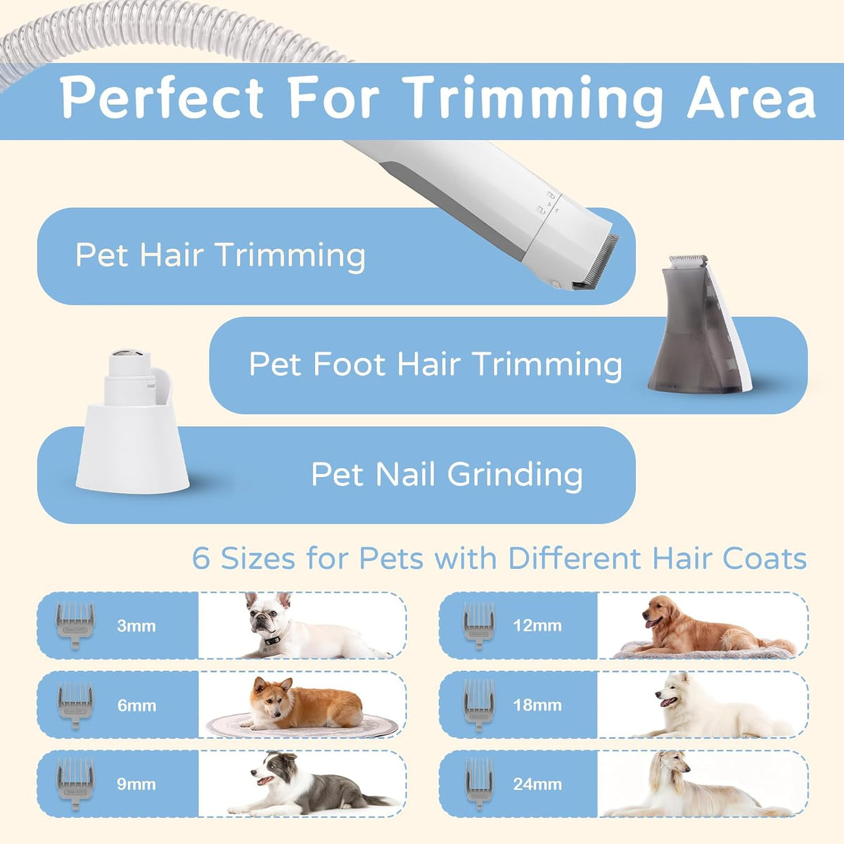 8VR Dog Nail Grinder attachment being used for safe pet paw grooming and smoothing.