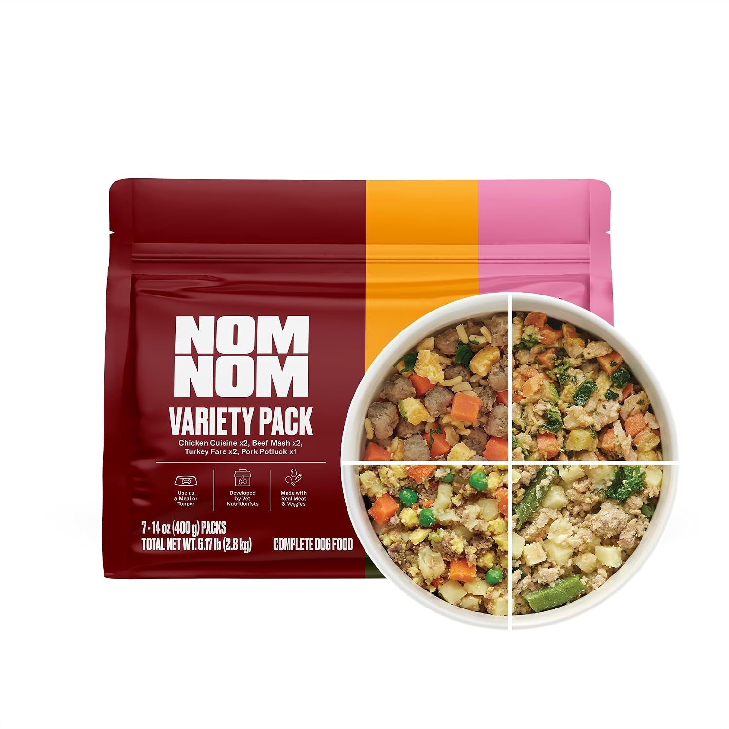 Nom Nom Freshly Made Frozen Variety Pack dog food front view
