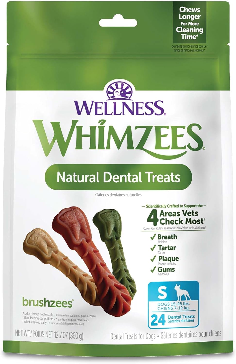 Wellness WHIMZEES Brushzees Natural Dog Dental Treat, VOHC Accepted Chews, Freshens Breath, Extra-Small Size, 4.2 oz Bag, 16 Count - Image 14