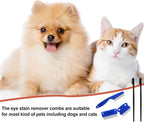 Blue and black Boao dog comb set highlighting the safe round end teeth for sensitive eye areas