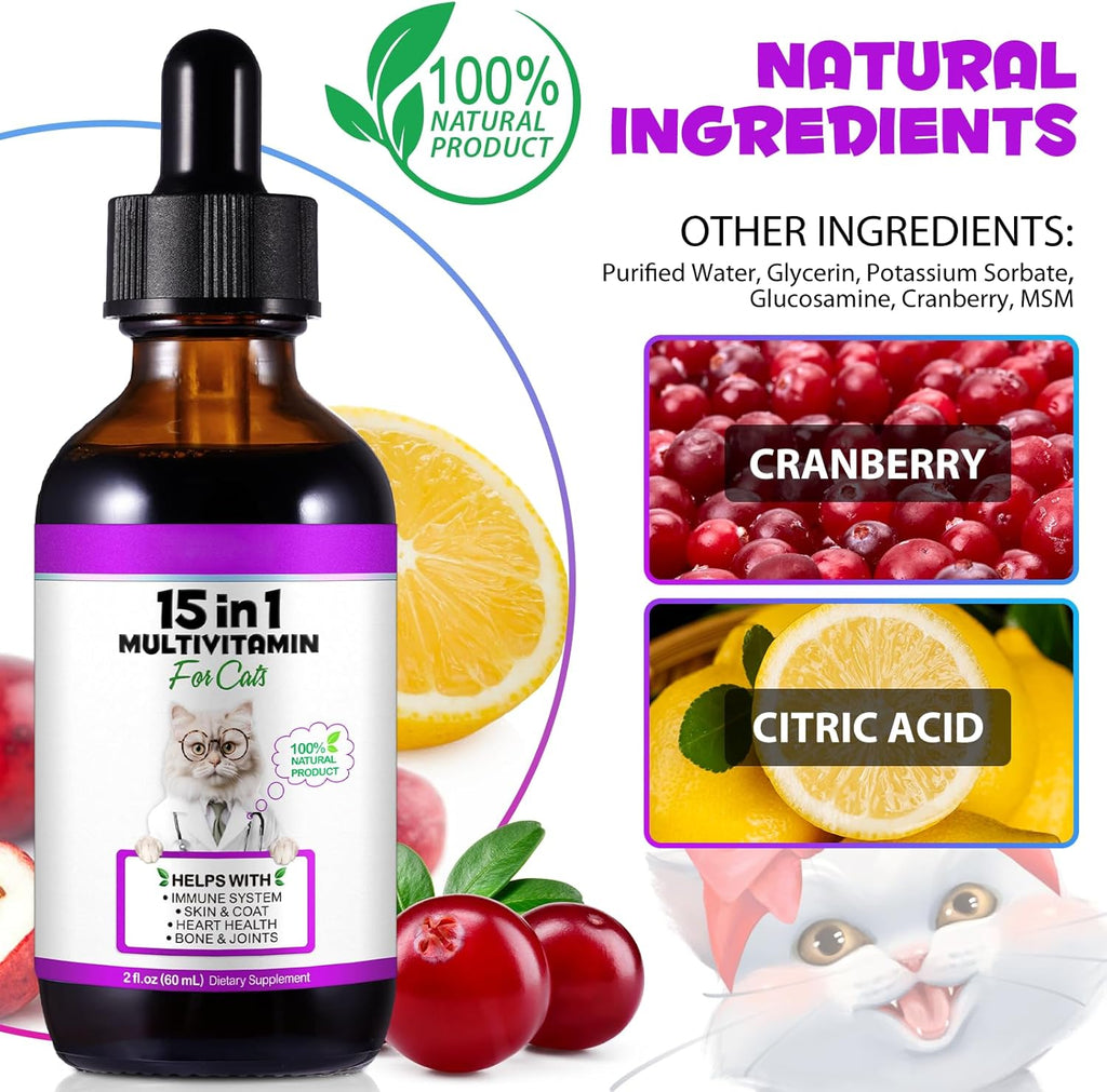 Close up of Uocasi liquid vitamin drops for cat skin and coat nourishment.