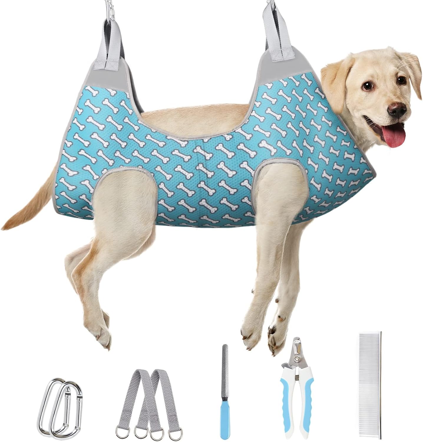 Supet Dog Grooming Hammock Harness for Dogs Cats, Relaxation Pet Nail Clipper Hammock, Restraint Dog & Small Animal Leashes Sling for Groomingk for Nail Trimming (Coral Blue, S) - Image 9