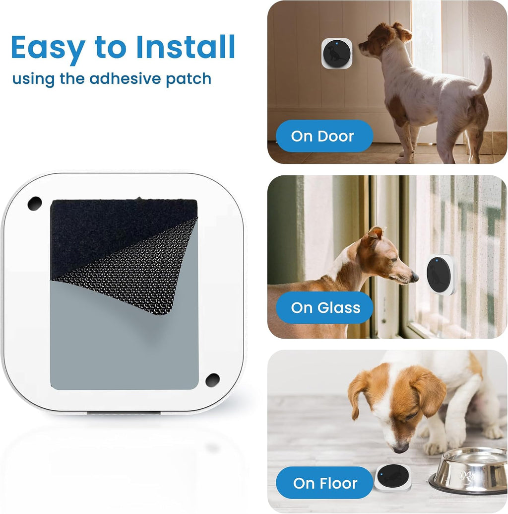 Dog pressing wireless doorbell button for potty training