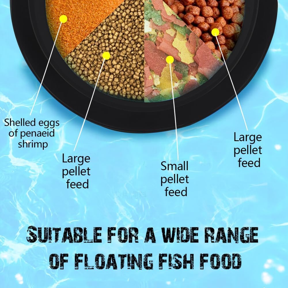 Close-up of blue circular floating fish feeder for guppies and betta fish